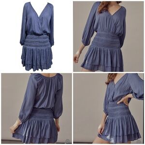 The Impeccable Pic Satin Smocked Waist Mini Dress Tiered Skirt Size Small